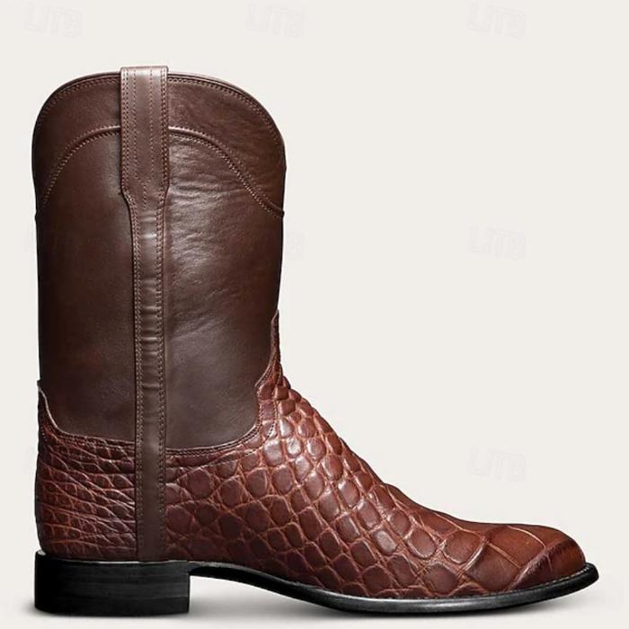 Men's Crocodile Print Faux Leather Western Cowboy Boots