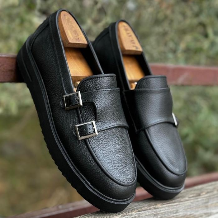 Double Monk Strap Leather Shoes