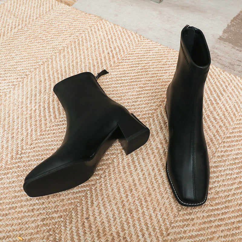 Women's square toe chunky heel boots