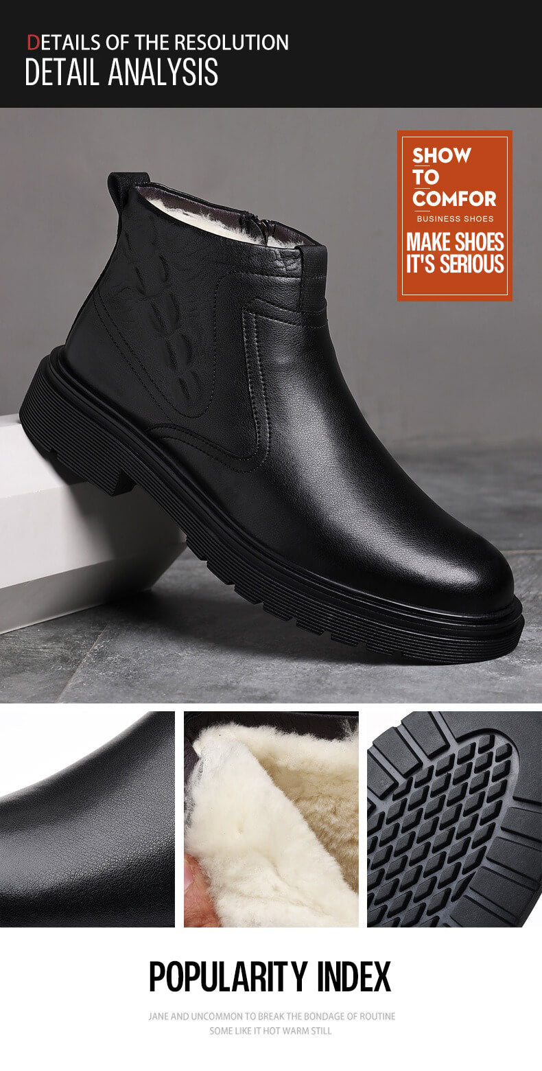 （Big Sale💥）Genuine Leather Plus Velvet Thickened Warm Sheepskin High Top Business Casua Boots