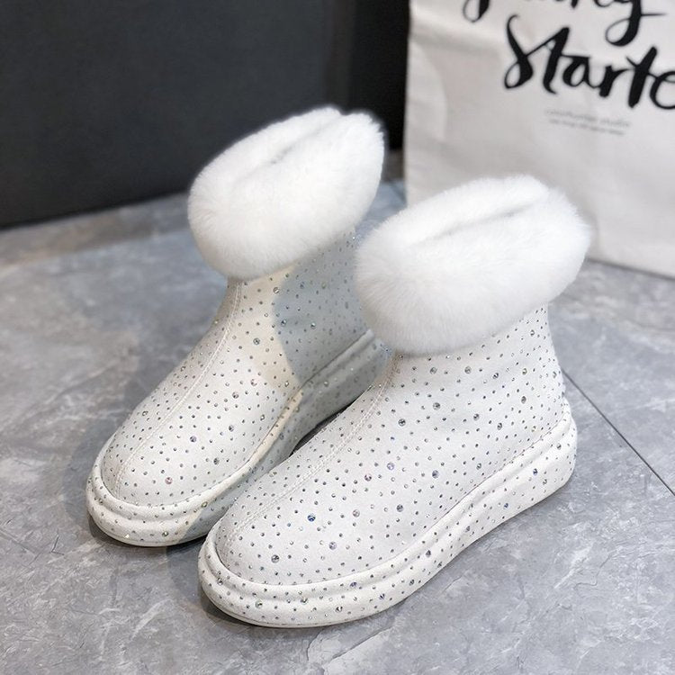 Fleece rhinestone snow boots