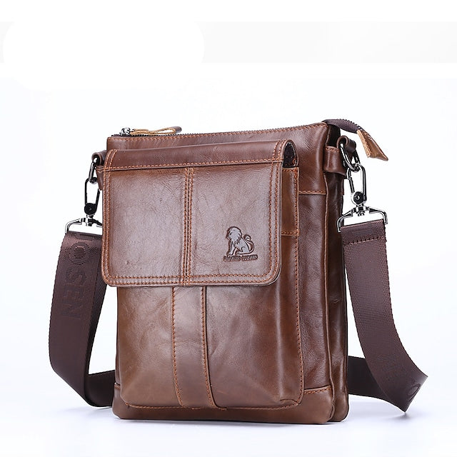 Men's Messenger Bag Shoulder Messenger Bag Crossbody Bag Nappa Leather Zipper Daily Office & Career