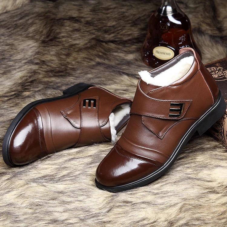 Men's Warm Faux Fur Lined Leather Shoes