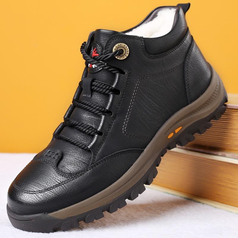 Soft leather plus fleece non-slip shoes