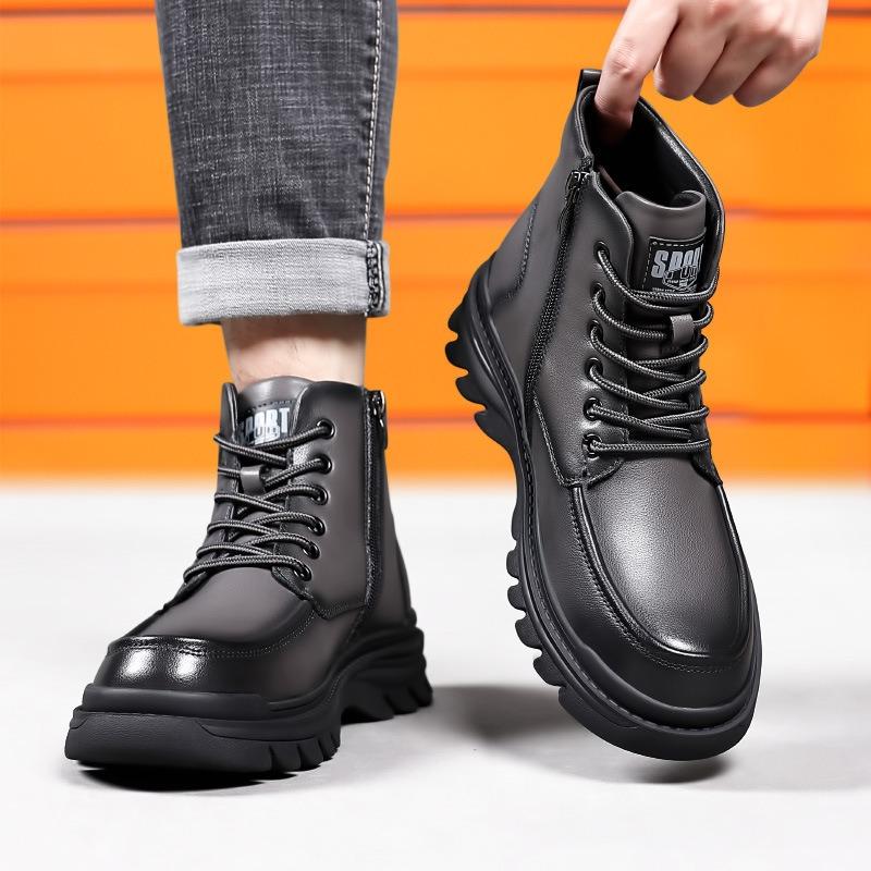 Men's Winter Leather Zipper Warm Non-slip Boots