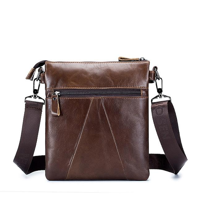 Men's Messenger Bag Shoulder Messenger Bag Crossbody Bag Nappa Leather Zipper Daily Office & Career