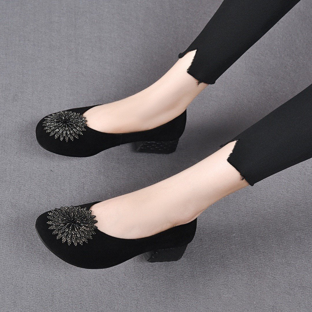 Rhinestone Flower Sun Suede Flats shoes