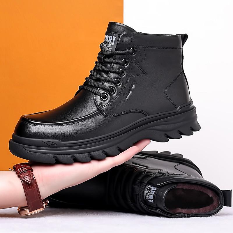 Men's Winter Leather Zipper Warm Non-slip Boots