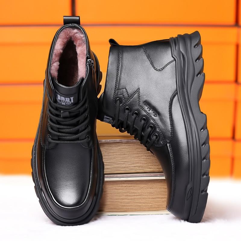 Men's Winter Leather Zipper Warm Non-slip Boots