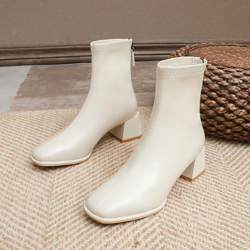 Women's square toe chunky heel boots