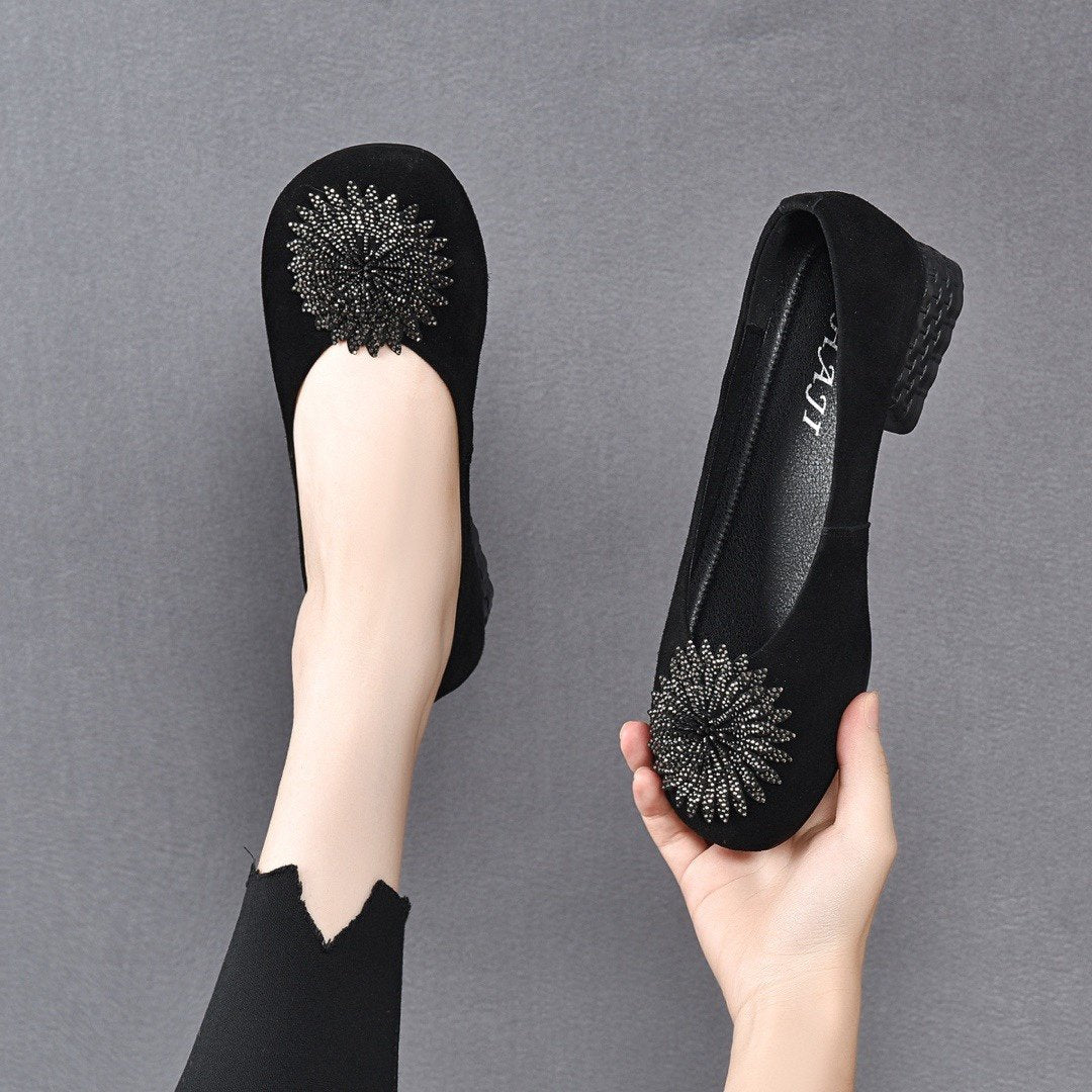 Rhinestone Flower Sun Suede Flats shoes