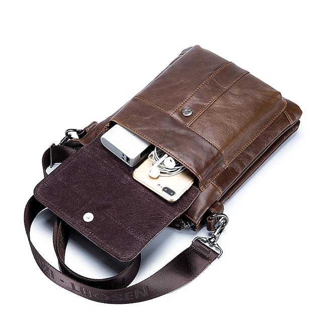 Men's Messenger Bag Shoulder Messenger Bag Crossbody Bag Nappa Leather Zipper Daily Office & Career