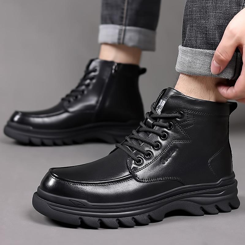 Men's Winter Leather Zipper Warm Non-slip Boots