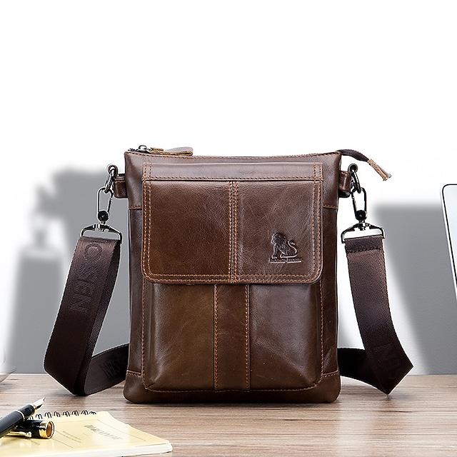 Men's Messenger Bag Shoulder Messenger Bag Crossbody Bag Nappa Leather Zipper Daily Office & Career