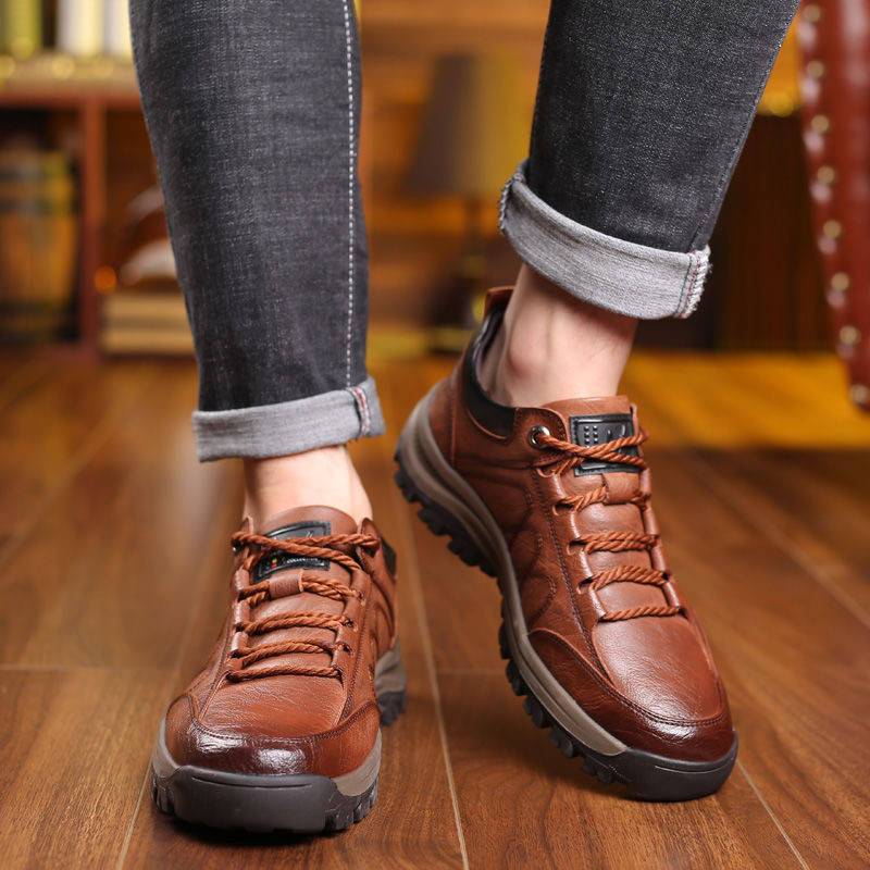 Soft leather plus fleece non-slip shoes