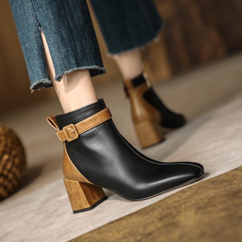 Panelled leather block-heel boots