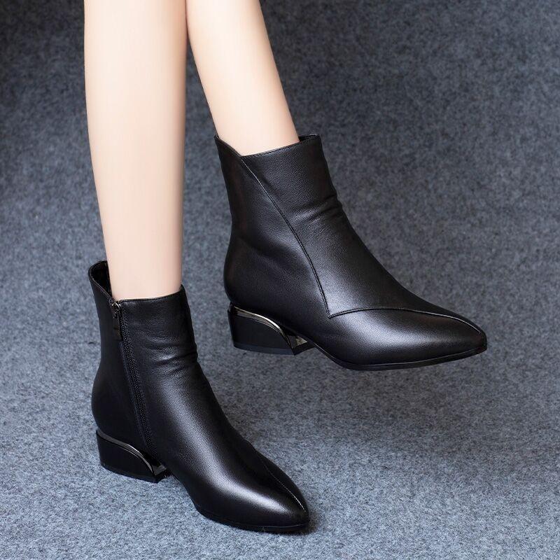 Pointed toe chunky heel martin boots