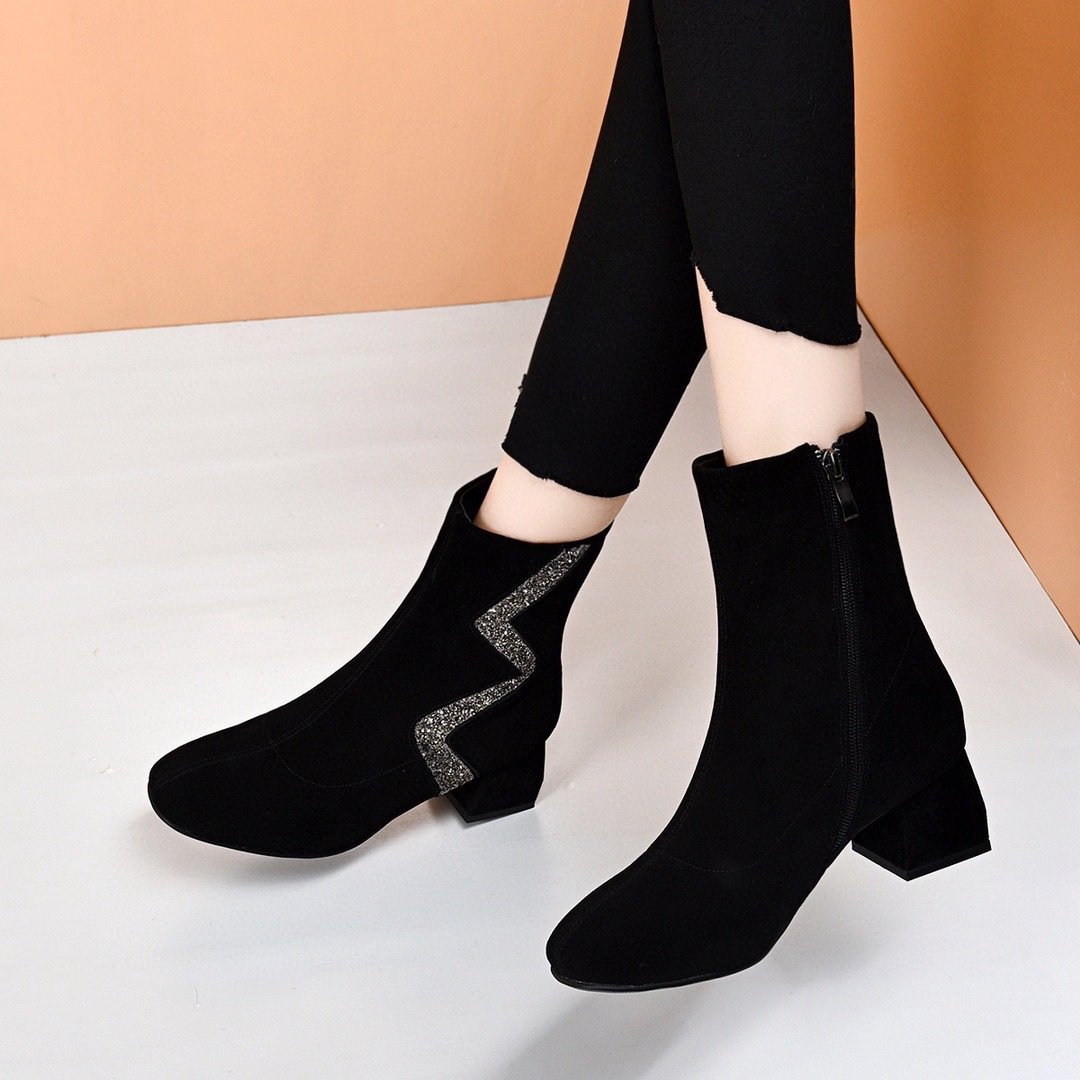 Rhinestone-trimmed suede boots